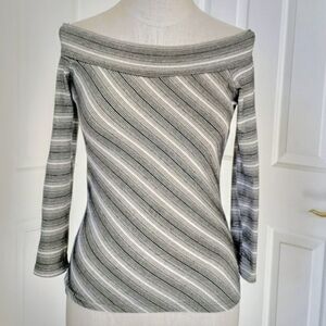 VINTAGE 90's Off-Shoulder Top Black Metallic Gold Stripes Shimmer Sparkle